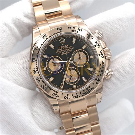 rolex daytona black dial rose gold|rolex daytona everose gold price.